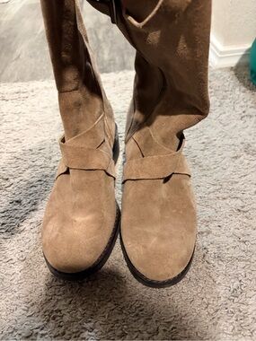 Vince Camuto Tan Suede Combat Moto Boots